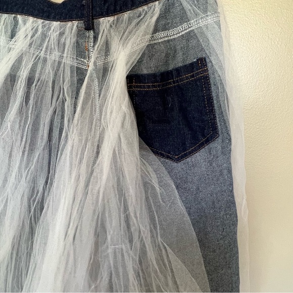Patchwork Mesh Denim Ripped High Waist Vintage Jeans with Tulle Overlay Skirt - Picture 11 of 13